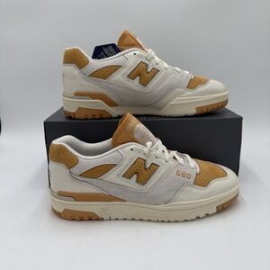 New Balance 550 Shoes White/orange Men's 9.5 MSRP $120 NWB No Lid